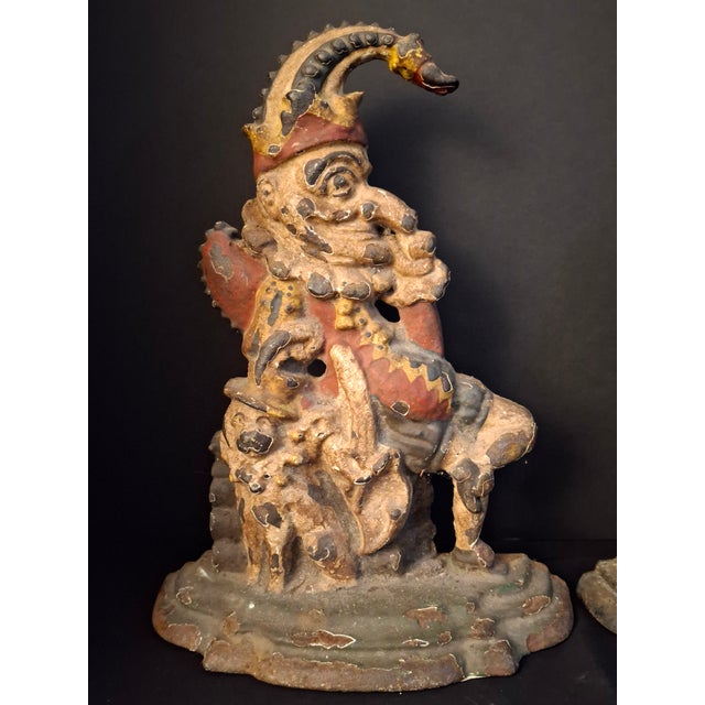 Victorian Antique Early 20th-Century Cast Iron "Punch & Judy" Figural Doorstops - A Pair For Sale - Image 3 of 18