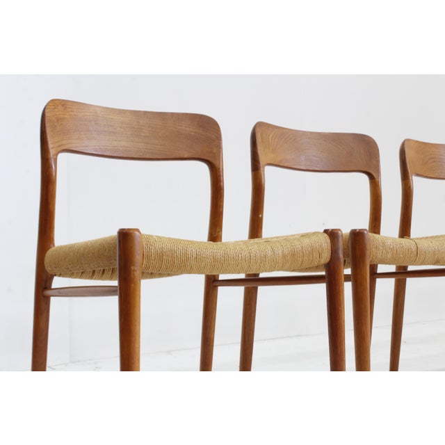 Vintage Model 75 Dining Chairs in Papercord attributed to Niels Otto Møller for J.L. Møllers, 1960s, Set of 6 For Sale - Image 11 of 12