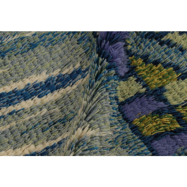 Textile Vintage Swedish Rya Runner, Blue With Scandinavian Abstract Forms - Rug & Kilim For Sale - Image 7 of 8