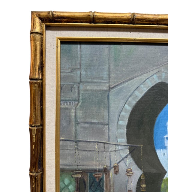 Modern A Middle Eastern Oil on Canvas Painting of a Daily Bazaar For Sale - Image 3 of 4