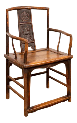 Chinese Ming Dynasty Style Elm Wedding Chair with Curving Back and Carved Splat
