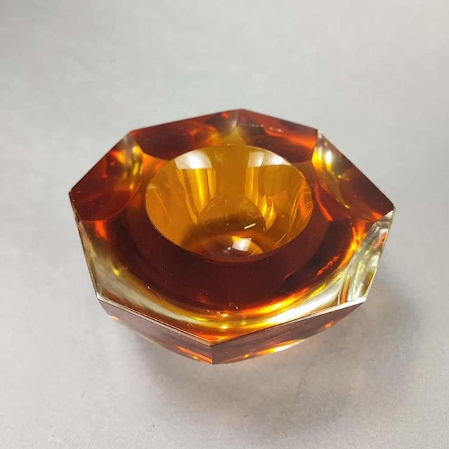 Vintage Amber-Colored Murano Sommerso Glass Ashtray, 1960s For Sale - Image 4 of 5