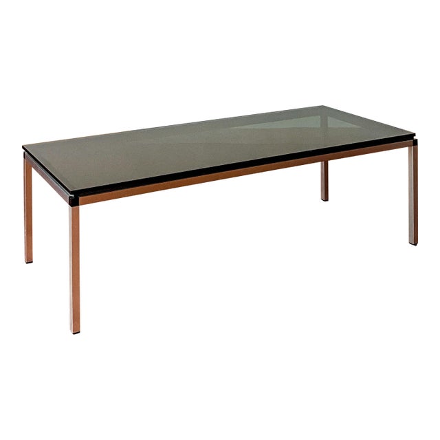 Florence Knoll Attributed Aluminum and Smoked Glass Coffee Table For Sale