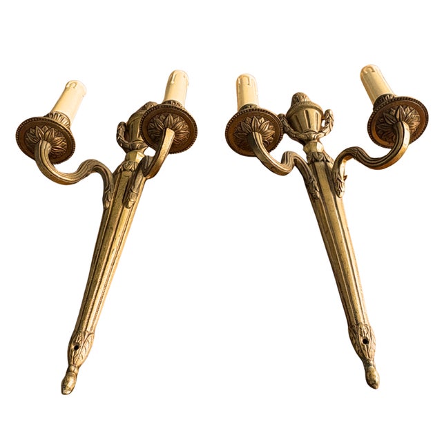 French 1880 Louis XVI Style Two-Light Wall Sconces - a Pair For Sale - Image 3 of 8