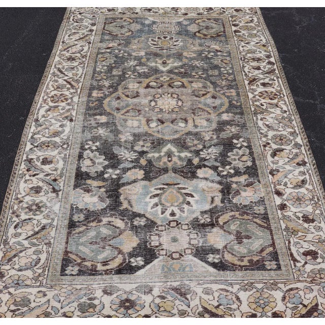 Tribal Antique Persian Hamadan Rug With Floral Medallion Design in Soft Earthy Tones 5'1"x8'7" For Sale - Image 3 of 10