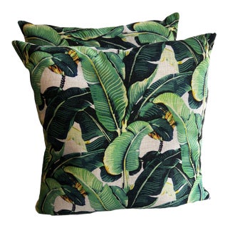 Handmade Tropical Banana Leaf Custom Pillows - a Pair For Sale