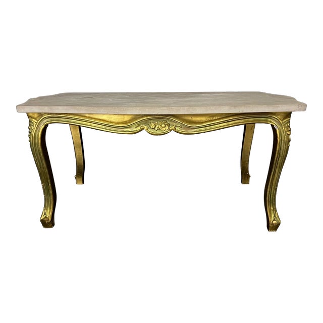 French Louis XV Giltwood Coffee Table With Stone Top For Sale