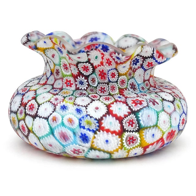 Fratelli Toso Murano 花器、ベネチアングラス 花器 Fratelli Toso Murano Vintage Millefiori Flower Mosaic Rainbow