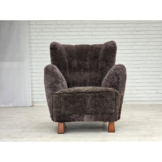 Vintage Danish Reupholstered Chair in Sheepskin, 1960s For Sale - Image 9 of 18
