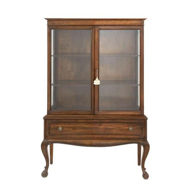 Queen Anne Style Mahogany Display Cabinet, glass doors. 61.5" H x 41.25" W x 17" D. Provenance: From an East 74th Street...