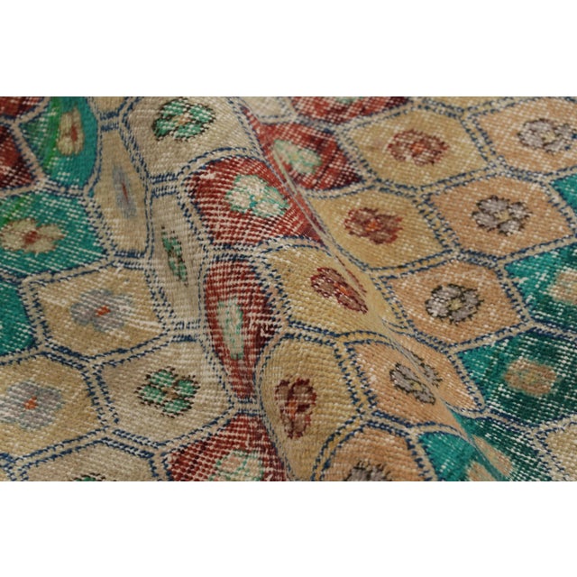 Textile Vintage Distressed Rug, Polychromatic Hexagon Geometric Design- Rug & Kilim For Sale - Image 7 of 8