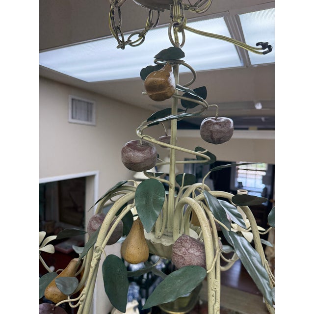 Metal Vintage Italian Tole Chandelier With Pears and Plums For Sale - Image 7 of 9