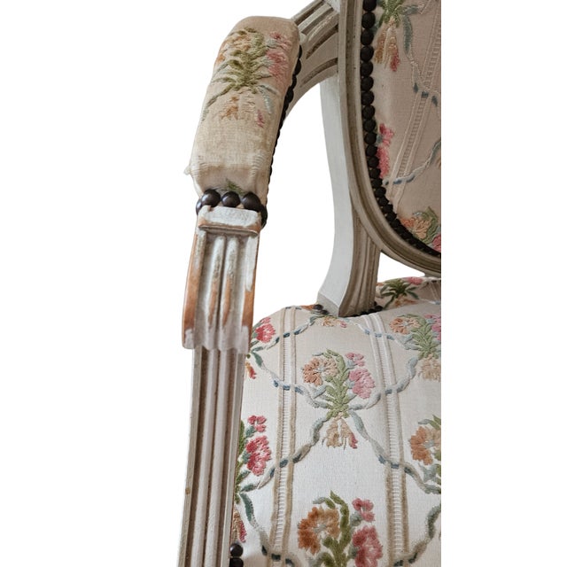 Set of Louis XVI Style White Limed Medallion Chairs For Sale - Image 4 of 16