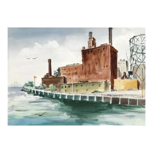 1940s "Ave C. P5.8" Oil Painting on Paper Painting by Eve Nethercott