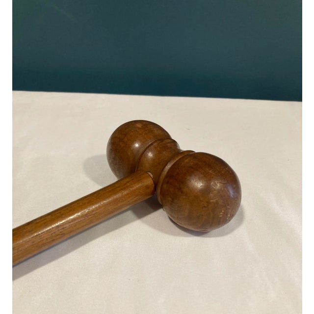 Mid-Century Modern Antique Turned Wood Gavel, Double-Head Judge's or Auctioneer's Hammer For Sale - Image 3 of 8