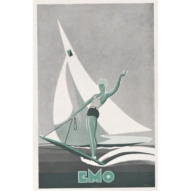 1930s 1932 Art Deco French Advertisement Print-Water Sports- Sailing, Water Boards, Bathing Suit For Sale - Image 5 of 5