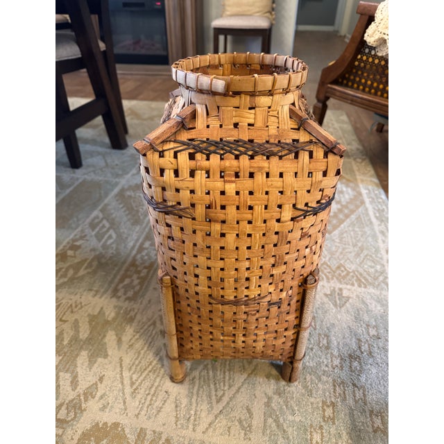 Early 20th Century Early 20th Century Architectural Handwoven Split-Wood Basket Vessel With Sculptural Form For Sale - Image 5 of 11