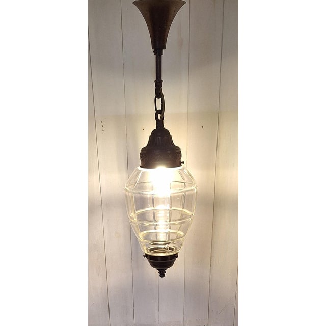 Metal Antique French Lantern-Shaped Pendant Lamp, 1890s For Sale - Image 7 of 7