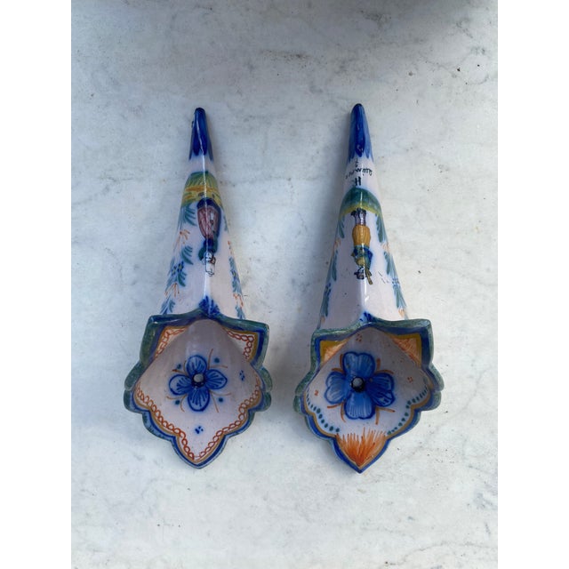 French Country French Faience Wall Pocket Henriot Quimper-A Pair For Sale - Image 3 of 5