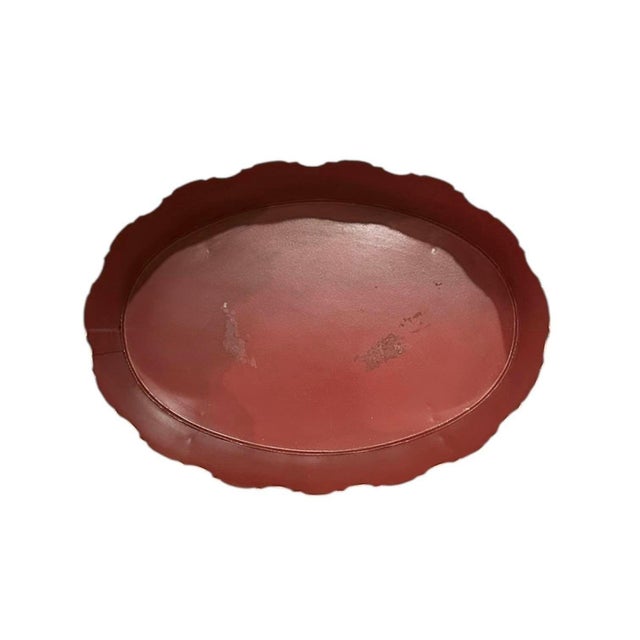 Mid 20th Century Vintage Large Italian Tole Gilt & Cranberry / Burgundy Red Monteith Cache Pot / Jardinere / Planter With Lion Head Rings and Paw Feet For Sale - Image 5 of 8