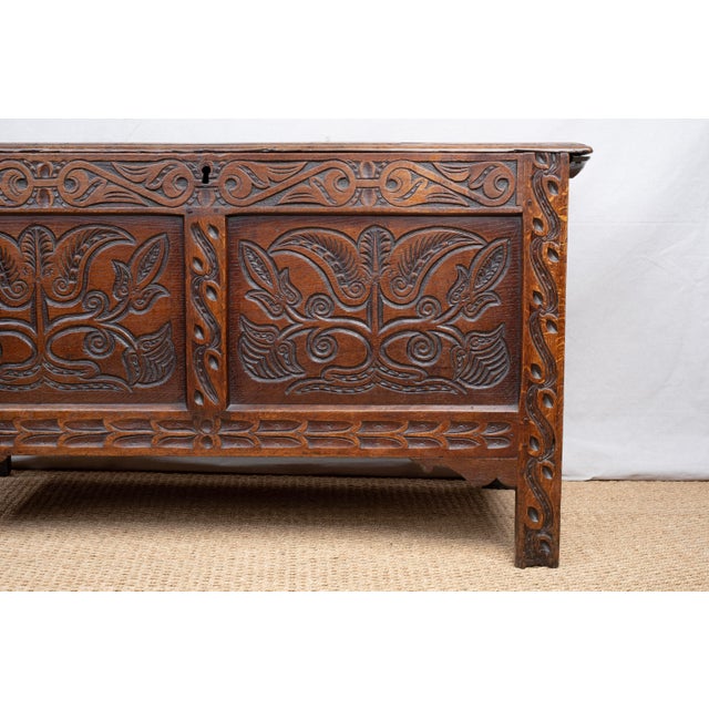 17th Century Carved Oak Coffer For Sale - Image 4 of 16