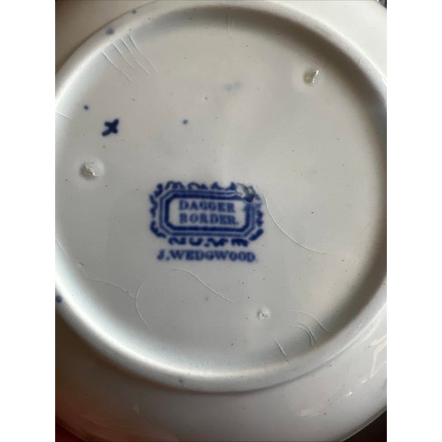Blue Mid 19th Century 12 Antique Blue Transfer Decorated Cup & Saucers, "Dagger Border" by J. Wedgwood For Sale - Image 8 of 12