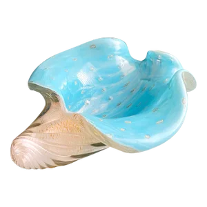 Mid 20th Century Blue and Gold Murano Attributed Bullicante Sea Shell Bowl