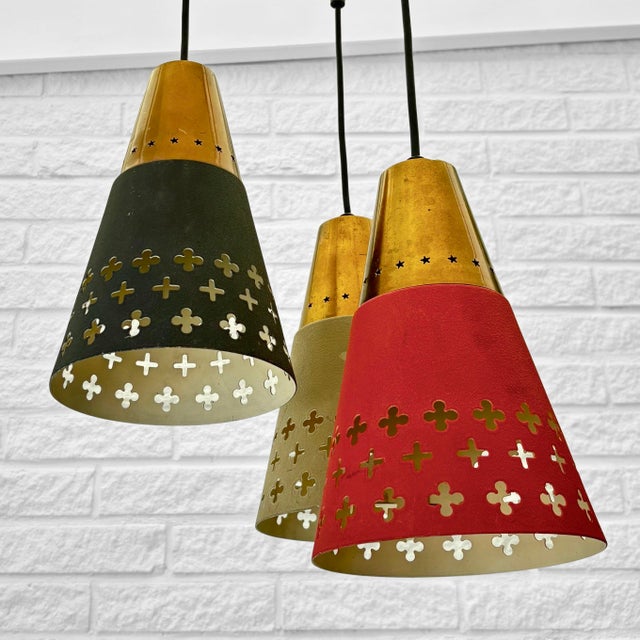 5302 Pendant Lamp in Perforated Brass & Steel from Einar Bäckström, Sweden, 1950s For Sale - Image 4 of 13
