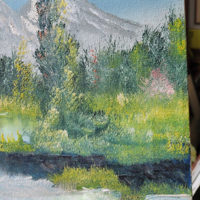 1970s S. LeRoy Original Oil on Canvas River Landscape Painting Signed Unframed Trees For Sale - Image 15 of 18