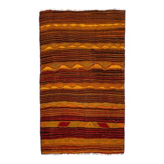 1960s Vintage Turkish Kilim Orange Handmade Stripe Wool Rug For Sale