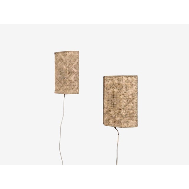 Swedish Modern, Wall Sconces, Beige and White Crocheted Fabric, Sweden, 1970s For Sale In New York - Image 6 of 10