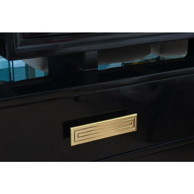 Vintage 1940's Grosfeld House Modernist Black Lacquered Over Wood, Brass and Glass Cabinet For Sale - Image 9 of 13