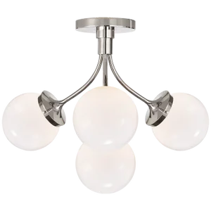 Kate Spade New York for Visual Comfort Signature Prescott Medium Semi-Flush Mount in Polished Nickel with White Glass