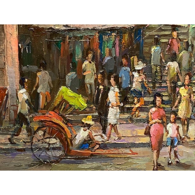Mid 20th Century "Ladder Street Hong Kong" Oil Painting by P. C. Chan