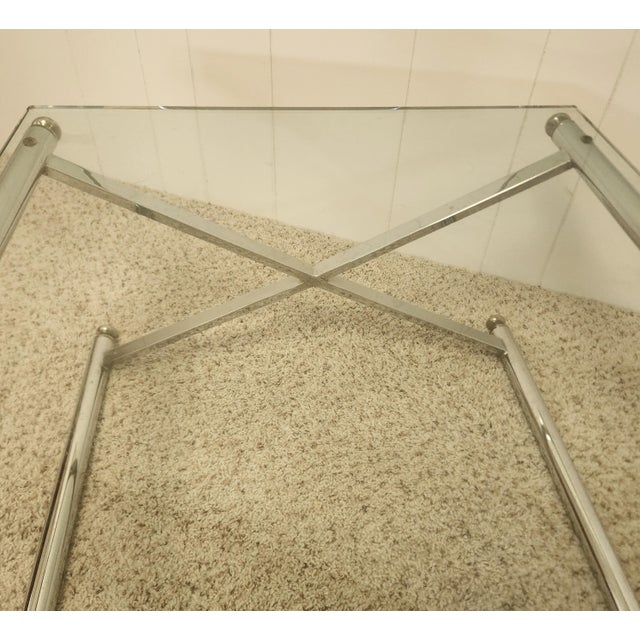 Chrome Triple X Base Chrome Glass Cocktail Table 1970s Mod For Sale - Image 8 of 12