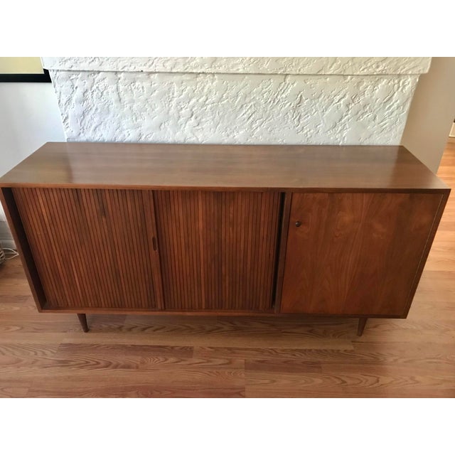 Beautiful, Mid Century Modern Classic Credenza by Milo Baughman for Glenn of California. -Circa 1950's -Tambour doors open...
