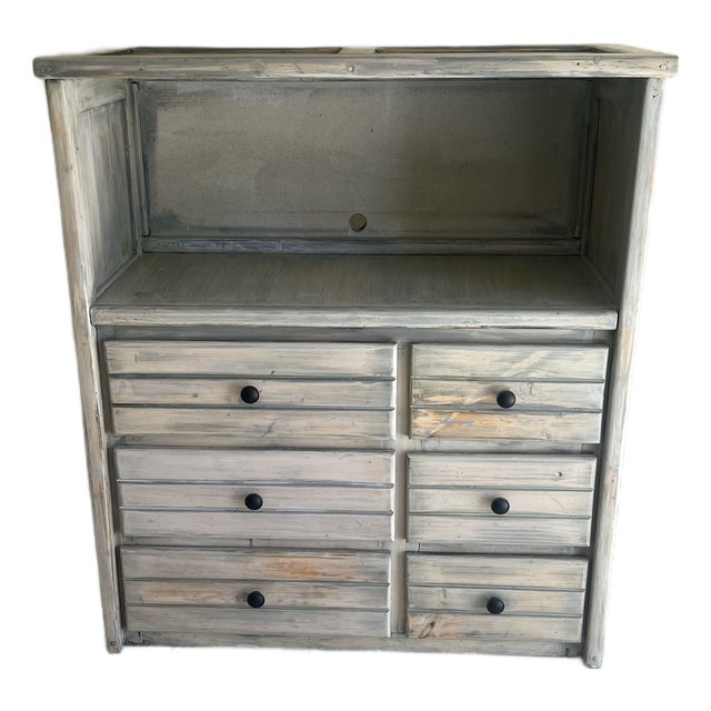 White Wash Distressed Buffet Cabinet For Sale