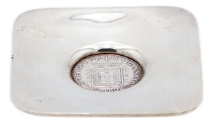 Square Silver Saucer with Inlaid Coin by D João