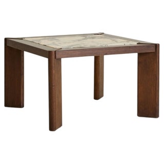 Belgian Marble + Oak Side Table, 1976 - 2 Available For Sale