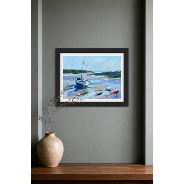 2020s "Low Tide Rest" Boat Impressionist Coastal Sailboat Oil Painting by L. Haas For Sale - Image 5 of 8