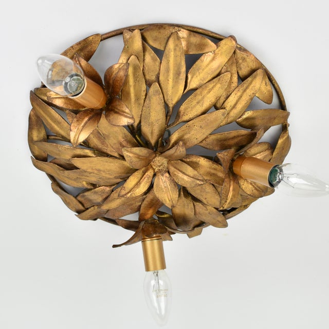 Italian Mid Century Italian Flush Mount Gilt Iron For Sale - Image 3 of 11