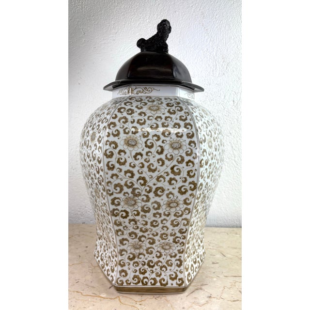 Large Hand Painted Pottery Jar With Bronze Lid by Maitland Smith For Sale - Image 12 of 12