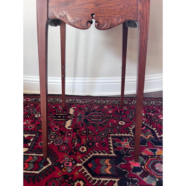 Early 20th Century Antique Americana Tiger Oak Side Table 30” Height, Square-Shaped Table For Sale - Image 5 of 12