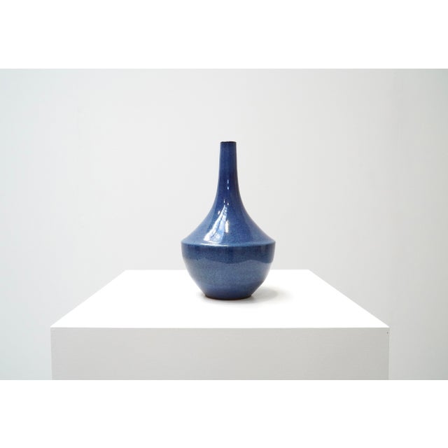 Ceramic Blue-Glazed Tapered Vase by Roger Vandeweghe for Amphora, Belgium, 1960s For Sale - Image 7 of 7