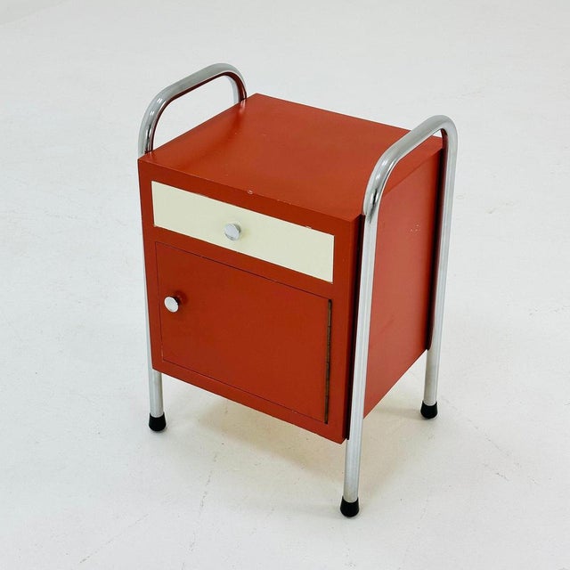 Bauhaus Nightstand with Drawer in Red and White, 1970s For Sale - Image 5 of 11