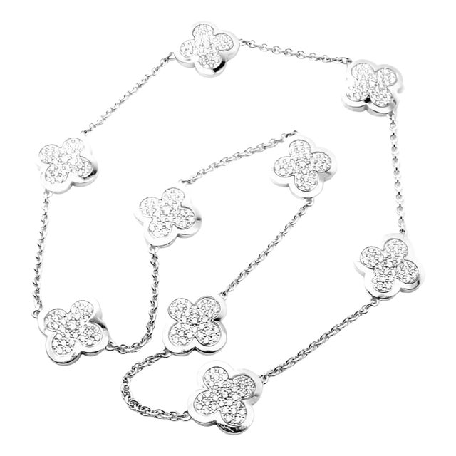 1990s Van Cleef & Arpels Pure Alhambra Nine Motifs Diamond White Gold Necklace For Sale
