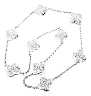 1990s Van Cleef & Arpels Pure Alhambra Nine Motifs Diamond White Gold Necklace