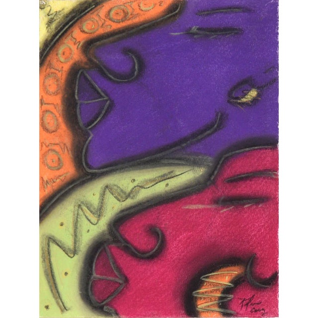 Two Faces (Purple and Magenta) in Pastel on Paper Brightly colored faces by Bay Area artist, Kelvin Curry (American, 20th...