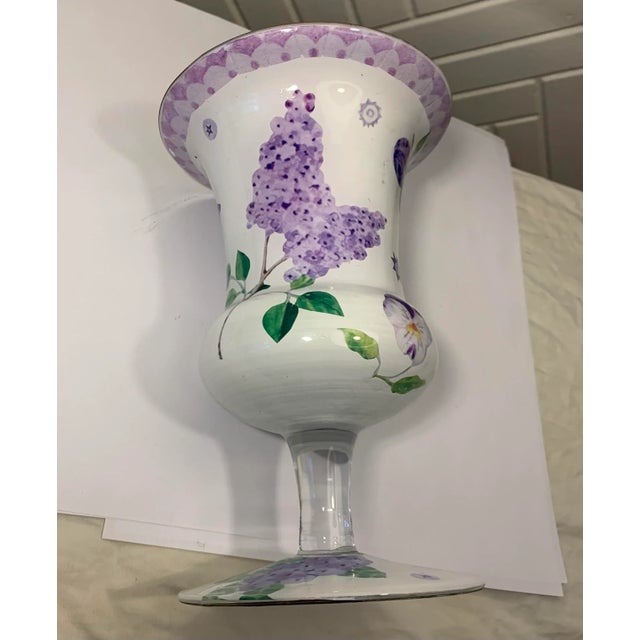 White Vintage Reverse Painted Glass Vase For Sale - Image 8 of 9