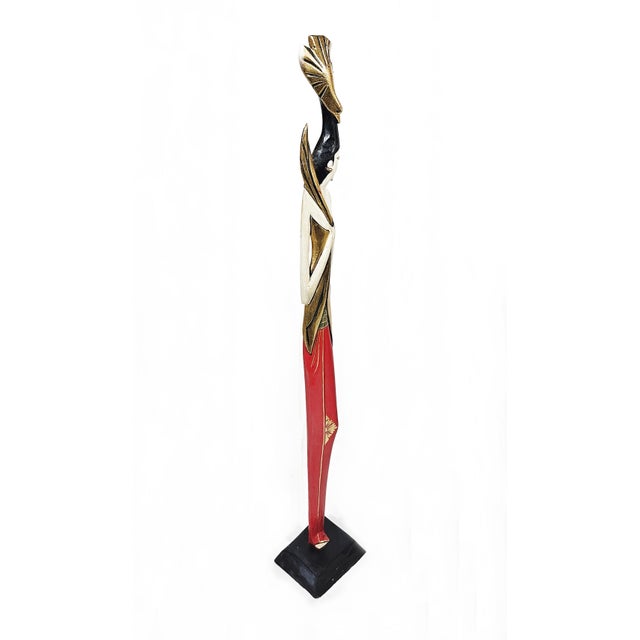1990s Hand-Carved Balinese Dancer Wood Sculpture (22") — Red/Gold Accents For Sale - Image 13 of 14